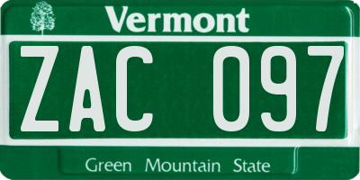 VT license plate ZAC097
