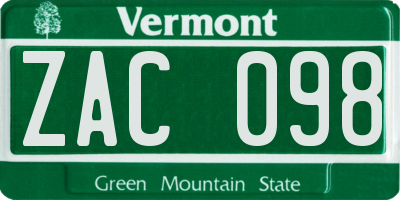 VT license plate ZAC098