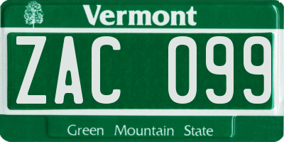 VT license plate ZAC099