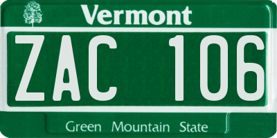 VT license plate ZAC106