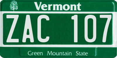 VT license plate ZAC107