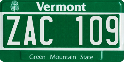 VT license plate ZAC109