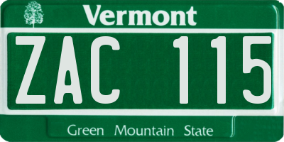 VT license plate ZAC115