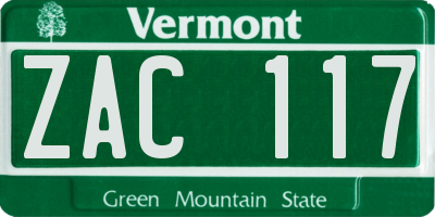 VT license plate ZAC117