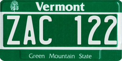 VT license plate ZAC122