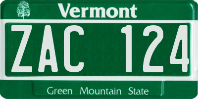 VT license plate ZAC124