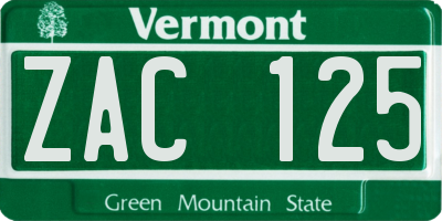 VT license plate ZAC125