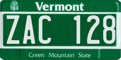 VT license plate ZAC128