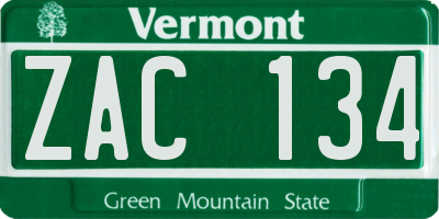 VT license plate ZAC134