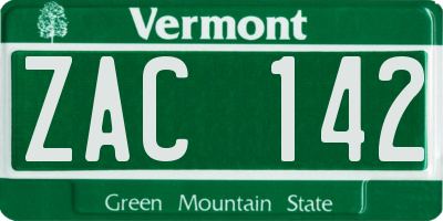 VT license plate ZAC142