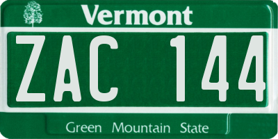 VT license plate ZAC144