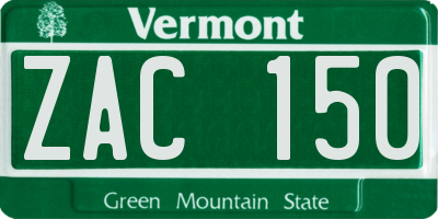 VT license plate ZAC150
