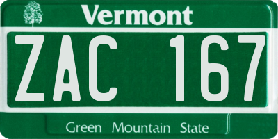 VT license plate ZAC167