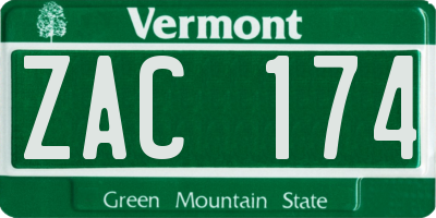 VT license plate ZAC174