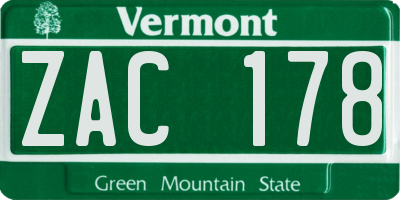VT license plate ZAC178
