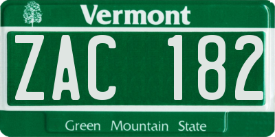 VT license plate ZAC182