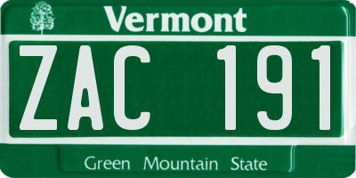 VT license plate ZAC191