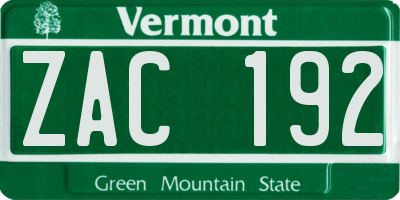 VT license plate ZAC192