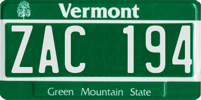 VT license plate ZAC194