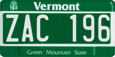 VT license plate ZAC196
