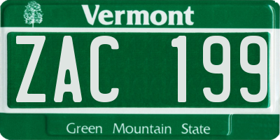 VT license plate ZAC199