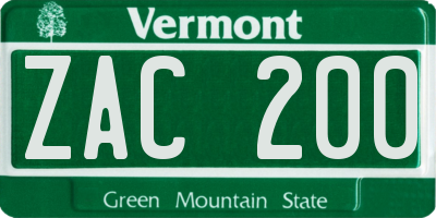 VT license plate ZAC200
