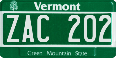 VT license plate ZAC202