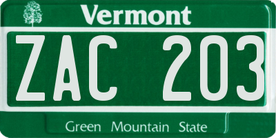 VT license plate ZAC203