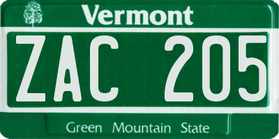 VT license plate ZAC205