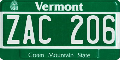 VT license plate ZAC206