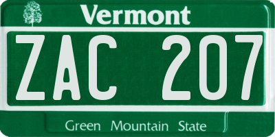 VT license plate ZAC207