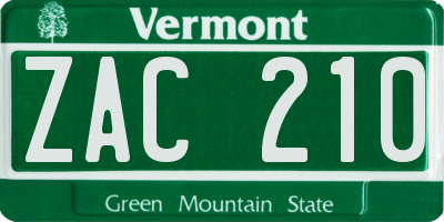 VT license plate ZAC210