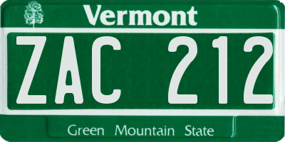 VT license plate ZAC212