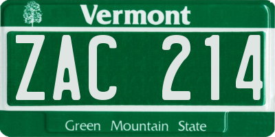 VT license plate ZAC214