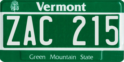 VT license plate ZAC215