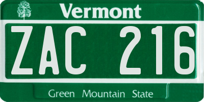 VT license plate ZAC216