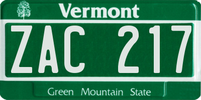 VT license plate ZAC217