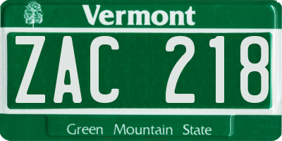 VT license plate ZAC218
