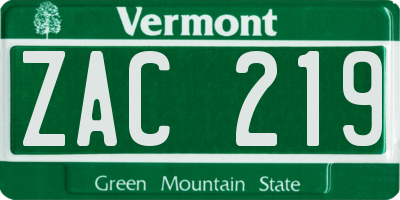 VT license plate ZAC219