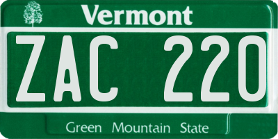 VT license plate ZAC220