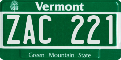 VT license plate ZAC221