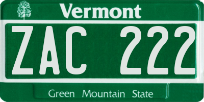 VT license plate ZAC222