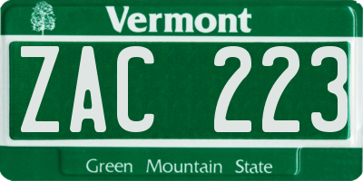 VT license plate ZAC223