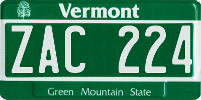 VT license plate ZAC224