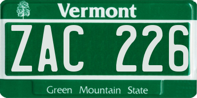VT license plate ZAC226