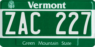 VT license plate ZAC227