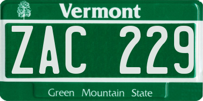 VT license plate ZAC229