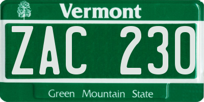 VT license plate ZAC230