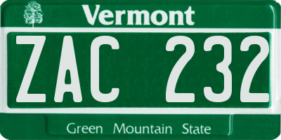 VT license plate ZAC232