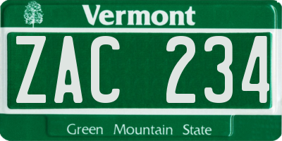 VT license plate ZAC234